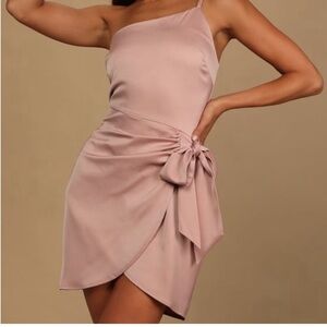 NWT pink mini satin one shoulder dress